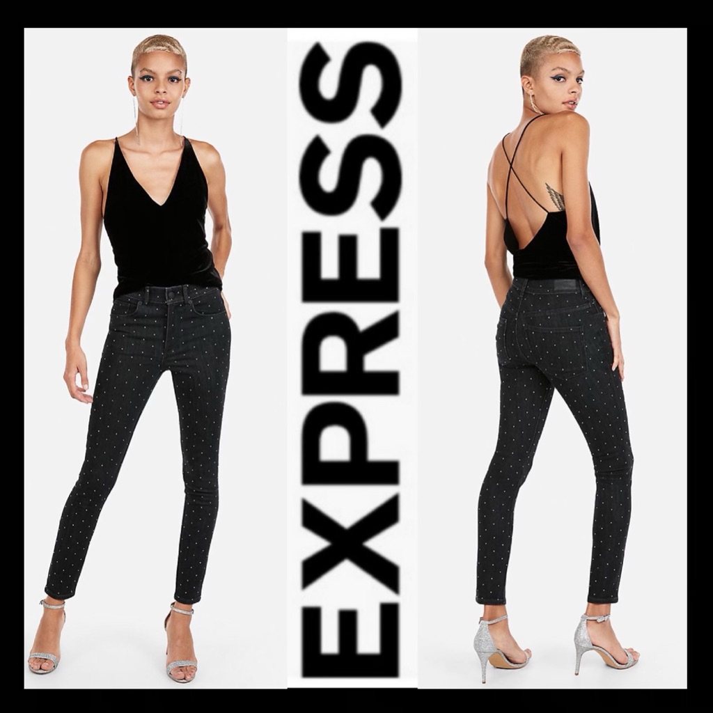 Nwt Express High Rise Rhinestone Denim Legging